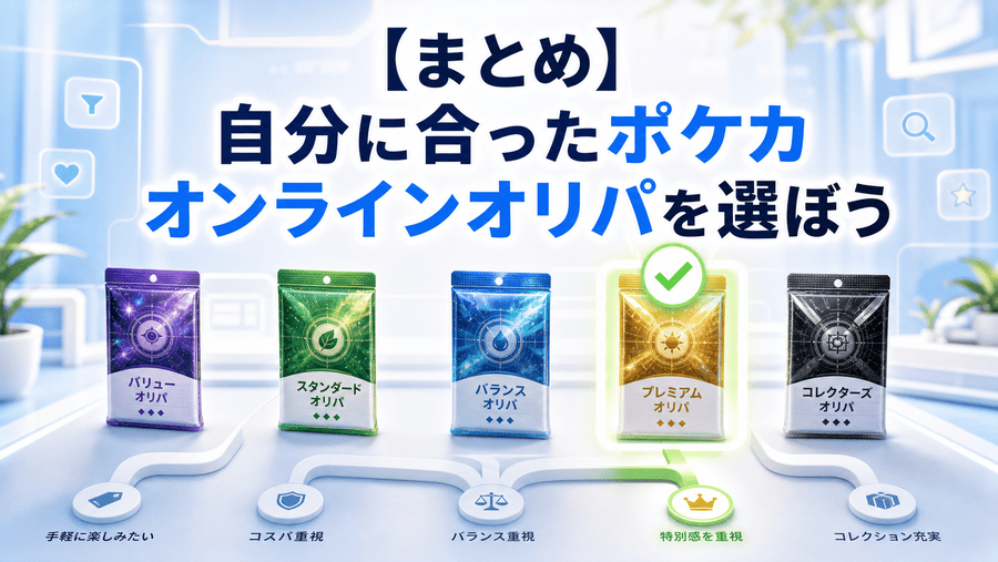 【まとめ】自分に合ったポケカオンラインオリパを選ぼう